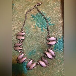 Vintage Bib Necklace Scalloped Leaves Copper  Sliver Tone